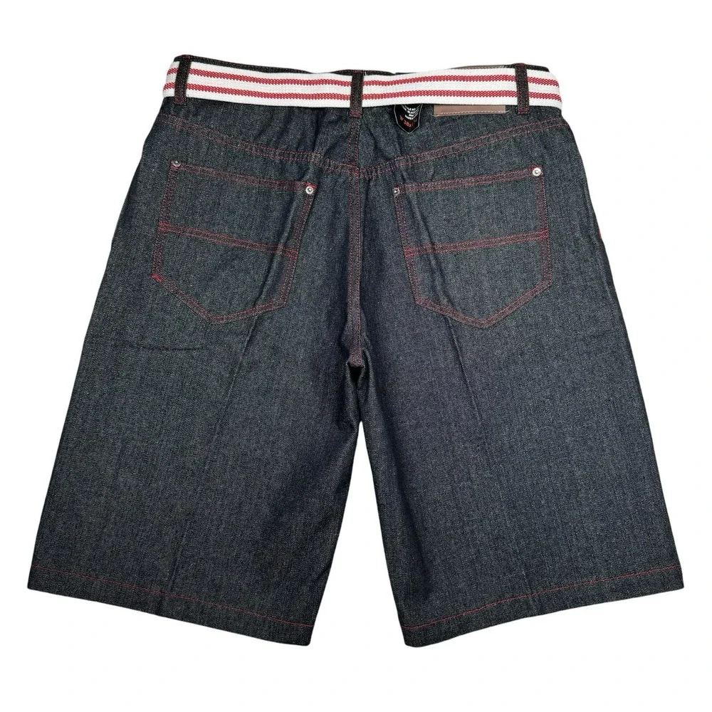 NEW  Y2K Imperious Trading Black Jean Shorts Red Stitching - Men's 38